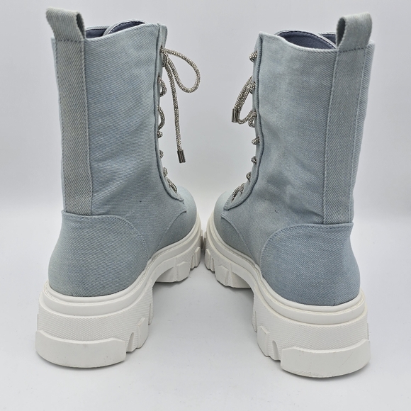 NWOT Cape Robbin Nunani Lace-up Rhinestone Combat Boots, Denim (Light Blue), 9 - Picture 6 of 16